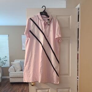 Tommy Hilfiger Soft Pink Midi Dress with Black Stripes
